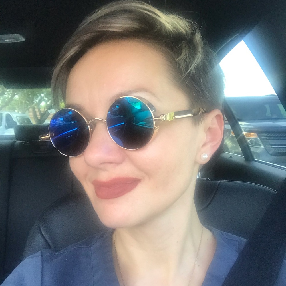 Steampunk gold glasses with blue lenses - Picture 2 of 3